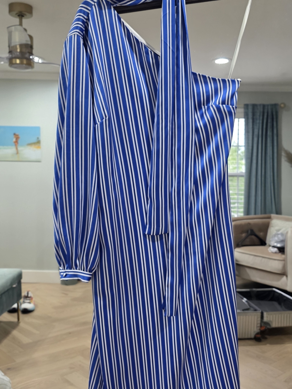 Blue and White Vertical Stripe Dress